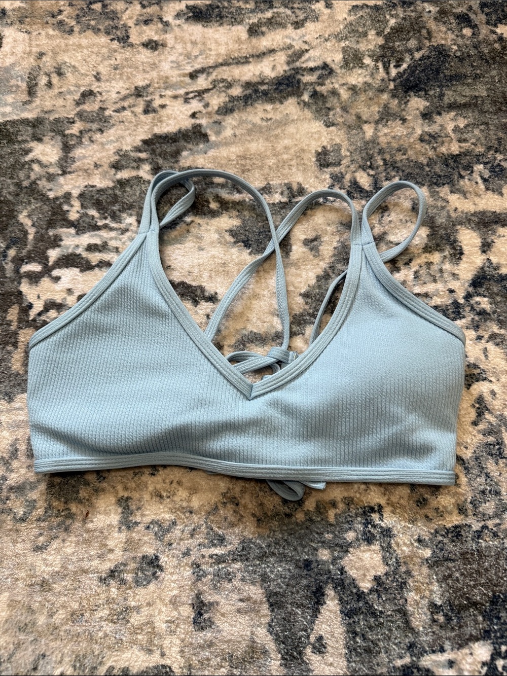 Women’s Light Blue Ribbed Strappy Swim Top